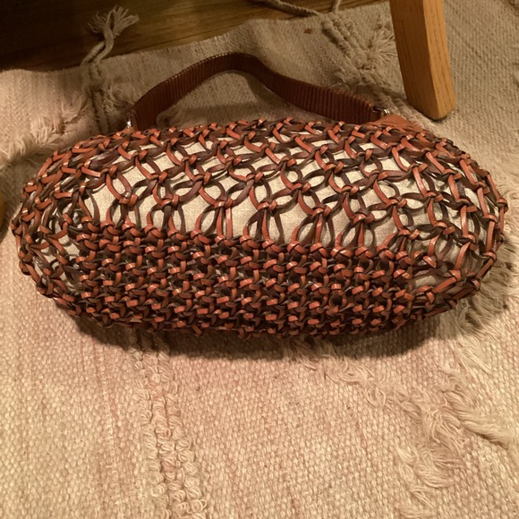 COLE HAAN DARA COLLECTION BROWN LEATHER WOVEN HANDBAG - Picture 11 of 13